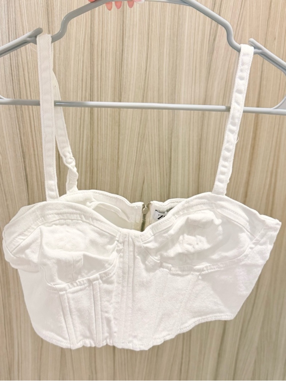 Zara Cream White Bustier Crop Top with Back Zip Size Small